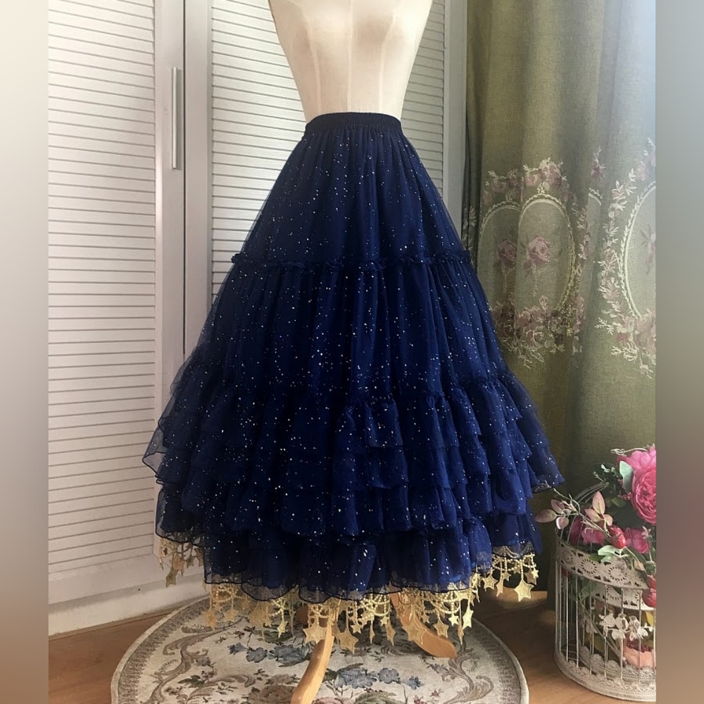 Navy blue Layered Flounce Star Hemline Petticoat by Boguta